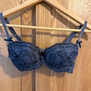 Lace Balconette Bra in Navy Blue